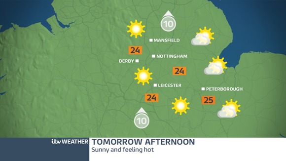Sunny and hot tomorrow afternoon in the East Midlands