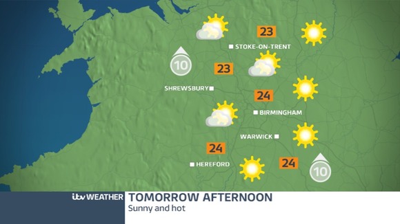 Temperatures will hit 24/25c in the West Midlands tomorrow