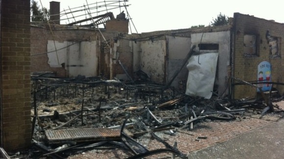John Ray Infant School is gutted by fire.