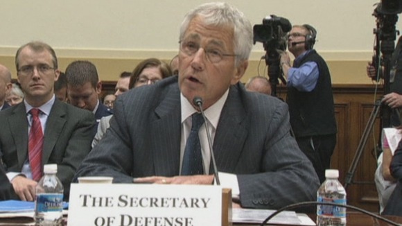 Defence Secretary Chuck Hagel addresses the House Foreign Affairs Committee.