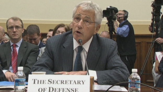 Defence Secretary Chuck Hagel addresses the House Foreign Affairs Committee.