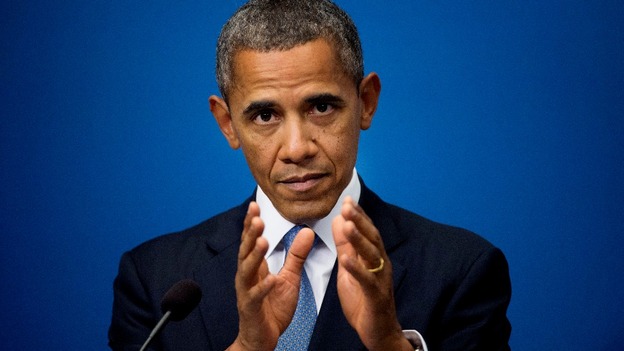 US President Barack Obama at a press conference in Sweden today.