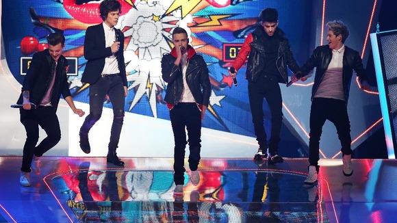 One Direction perform during the 2013 Brit Awards at the O2 Arena, London