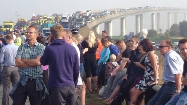 Drivers left stranded after the crash on the A249, Sheppey