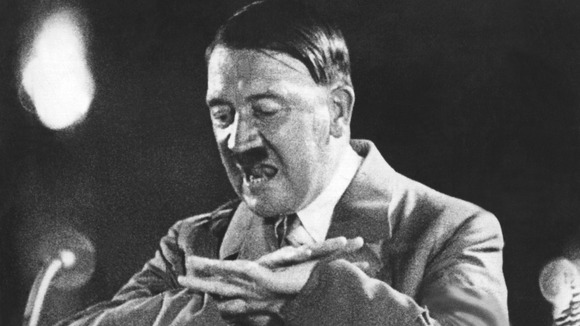 Adolf Hitler pictured giving a speech.