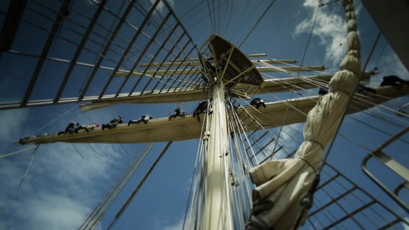 DISABLED: This ship has been sailed from Gravesend to London by a crew (shown on the mast) who are either mentally or physically disabled