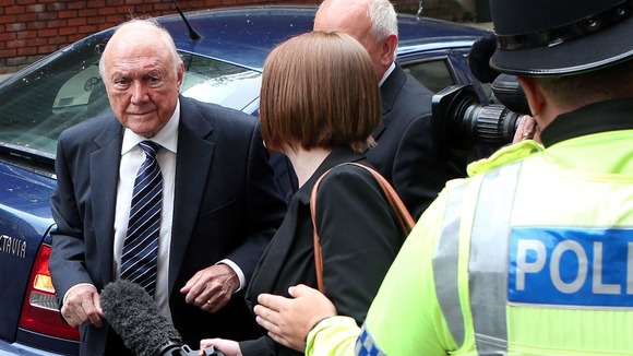 Stuart Hall arriving at Preston Crown Court in June