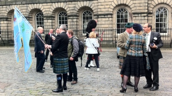 The battle standard outside St Giles Cathedral, Edinburgh.
