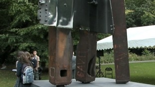 The sculpture is a girder from Ground Zero