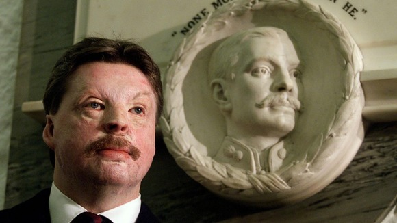 AT MEMORIAL SERVICE.Falklands war veteran Simon Weston stands in front of a memorial at St Pauls Cathedral