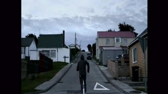 Argentine hockey captain Fernando Zylberberg running on the Falkland Islands