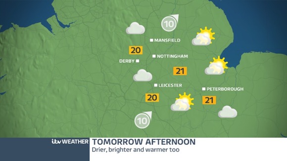 The East Midlands will be much brighter by tomorrow afternoon