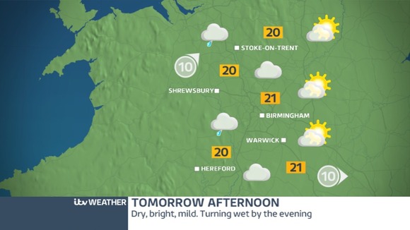 A bright afternoon for the West Midlands tomorrow before more rain moves