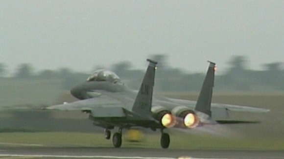 An F15 takes off from Lakenheath