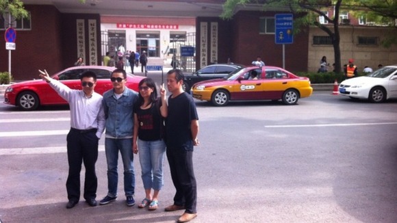 Chen Guangcheng supporters outside the hospital where he is still being treated