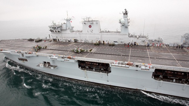 HMS Ocean heads towards the River Thames for Greenwich