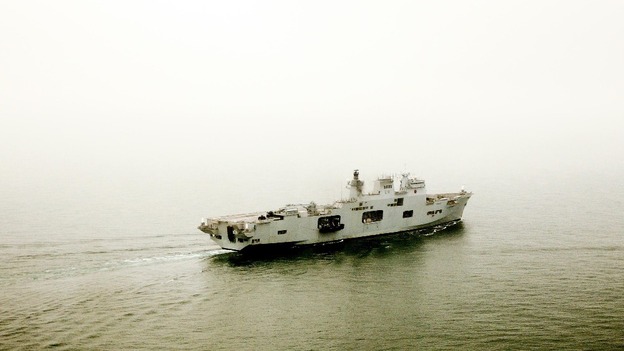 HMS Ocean heads towards the River Thames for Greenwich, east London