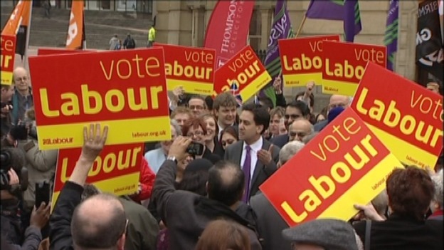 Ed Miliband arrives in Victoria Square in Birmingham