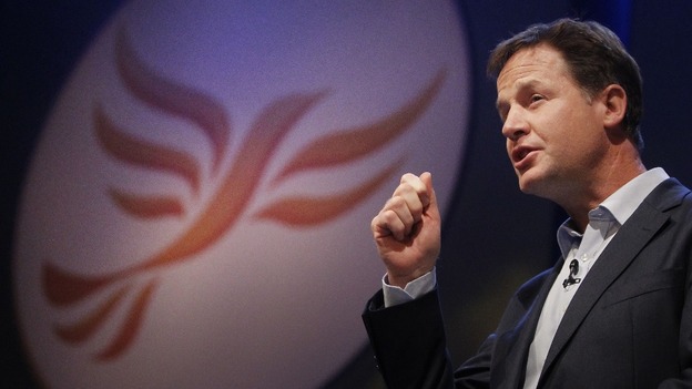 Deputy Prime Minister Nick Clegg addressing a rally of activists at the Lib Dem conference.