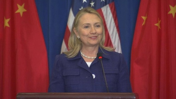 Hillary Clinton speaking in China. 