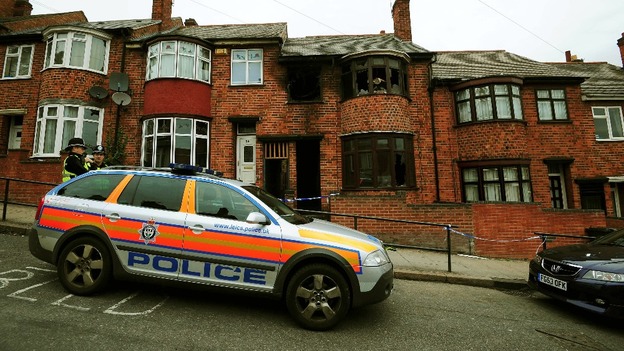 The scene of the fatal house fire in Wood Hill, Leicester.