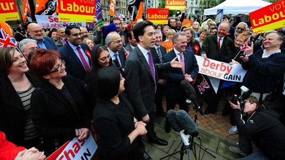 Labour leader Ed Miliband with Labour Group leader Sir Albert Bore