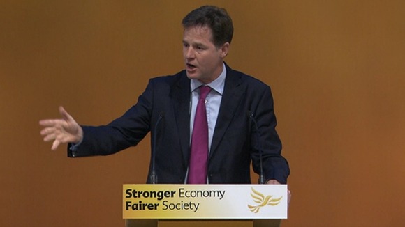 Nick Clegg speaking at the Liberal Democrat conference.