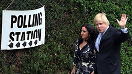Boris Johnson outside a polling station yesterday.