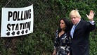 Boris Johnson outside a polling station yesterday.