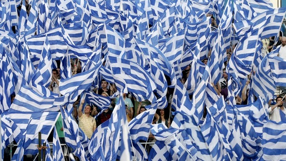Conservative supporters during a pre-election rally in the town of Thessaloniki, Greece.