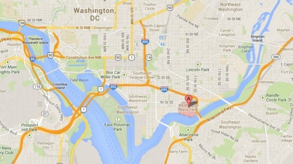 The Washington Navy Yard is marked