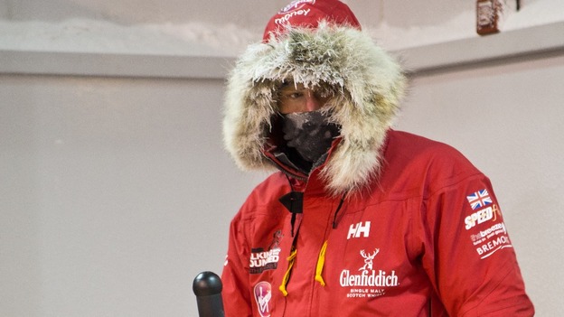 Prince Harry and the team practice skiing in the cold chamber.