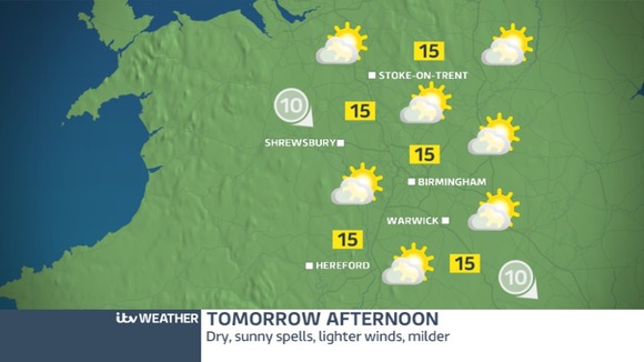 The West Midlands will be dry, bright and warmer on Wednesday afternoon