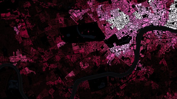 Looking further west, areas around Hammersmith are also glowing, indicating a rising area of employment