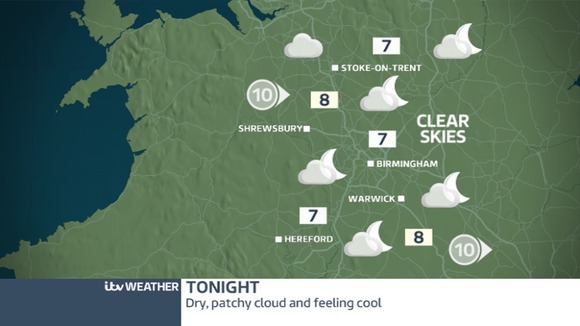 Dry tonight in the West Midlands but feeling cold