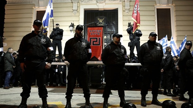 Golden Dawn members at a gathering in Athens in February 2013