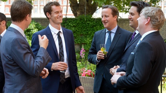 Andy Murray joins (from left) Deputy Prime Minister Nick Clegg, Prime Minister David Cameron, and Labour leader Ed Miliband.