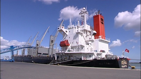 The MV Fraga is loading at Great Yarmouth