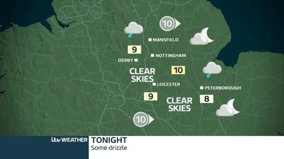 A few spots of drizzle but mostly dry