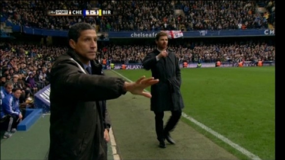 Chris Hughton and Andres Villas Boas on touchline at Chelsea