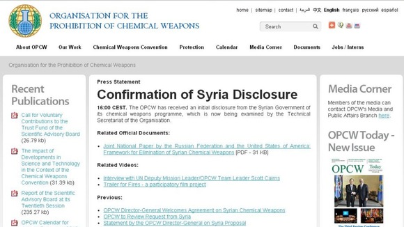 The OPCW website confirms it has received some details from the Syrian regime