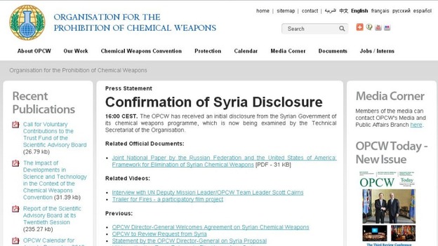 The OPCW website confirms it has received some details from the Syrian regime