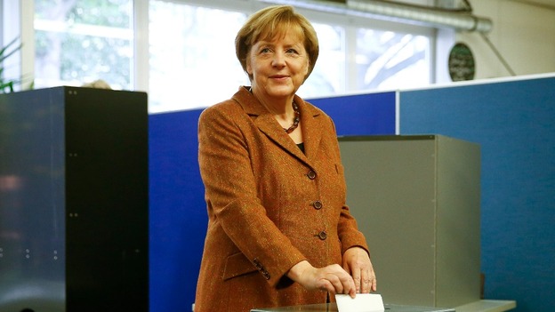 German Chancellor and election candidate Angela Merkel casting her vote