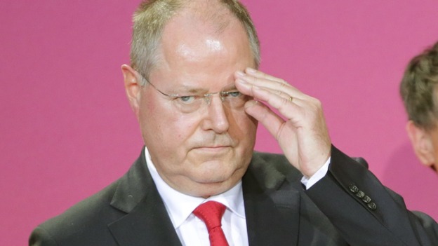 SPD chancellor candidate Peer Steinbruck tonight.