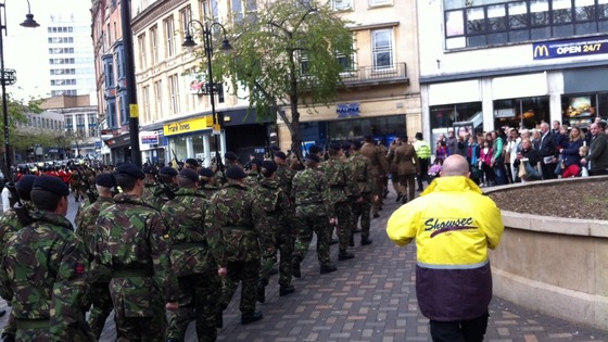 Soldiers marching through Nottingham