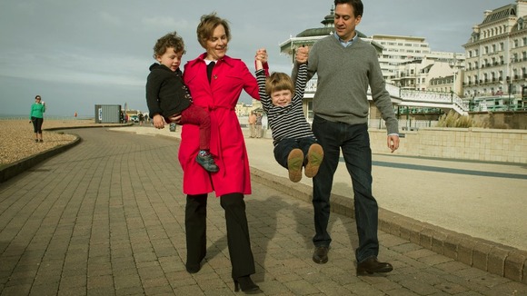 The Miliband family walk along Brighton seafront