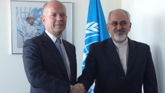 Foreign Secretary William Hague and Mohammad Javad Zarif in New York.
