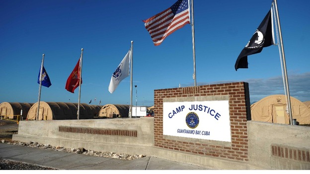 "Camp Justice" sign near the high-tech, high-security courtroom which will hold the pretrial sessions for Khalid Sheikh Mohammed
