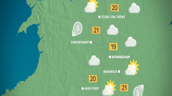 West Midlands: Sunny and feeling warm this afternoon