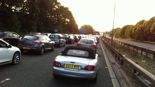 The eastbound carriageway of the M62
